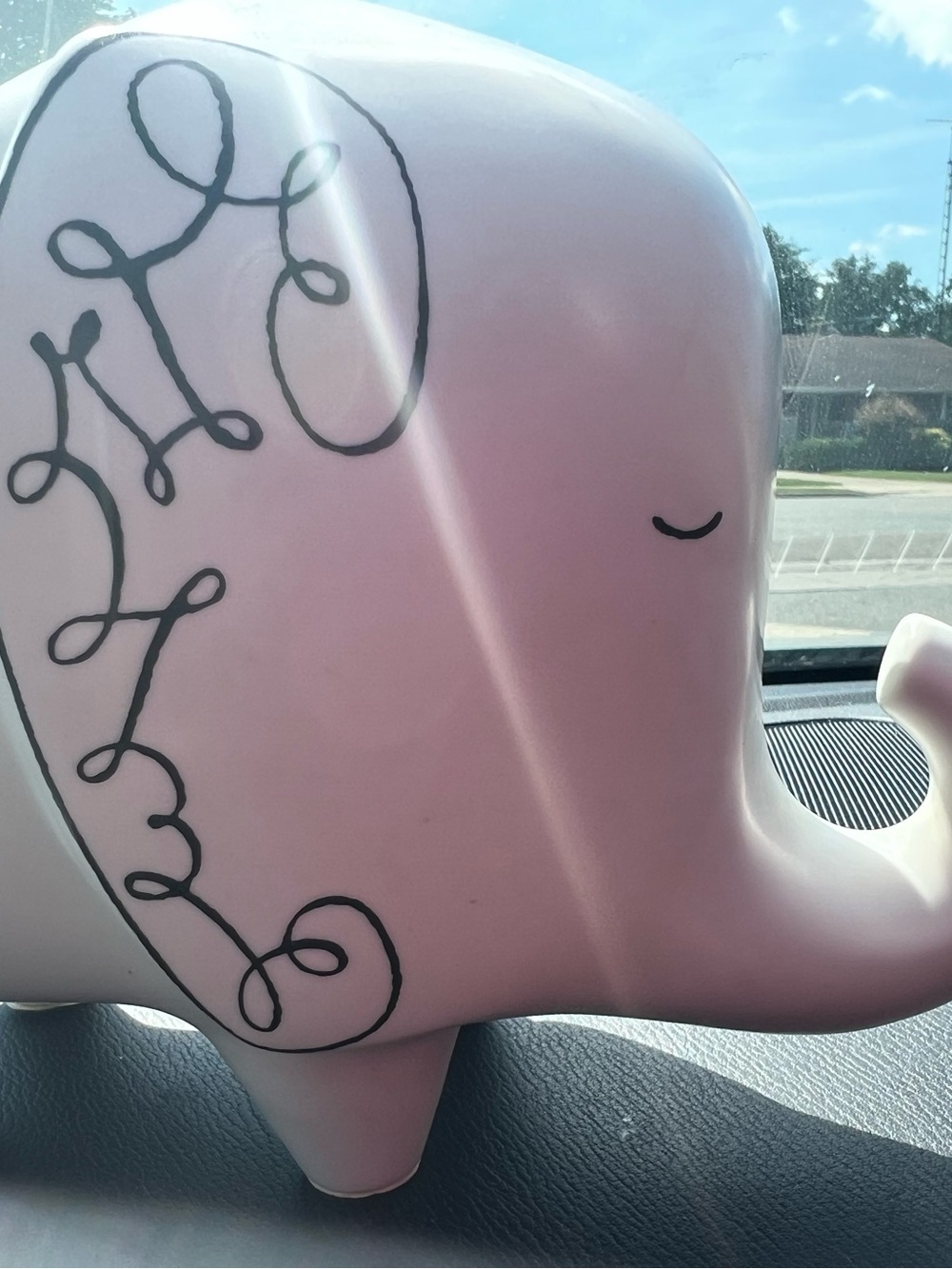 Kate Spade white Ceramic Elephant bank with Black Script Accents